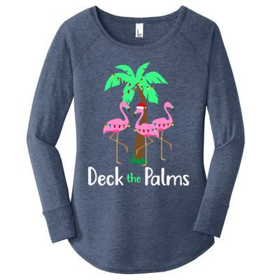 Deck The Palm Trees Flamingo Christmas Holiday Funny Great Gift Women's Perfect Tri Tunic Long Sleeve Shirt