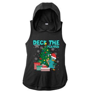 Deck The Platypus Xmas Perry Christmas Ladies PosiCharge Tri-Blend Wicking Draft Hoodie Tank