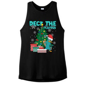 Deck The Platypus Xmas Perry Christmas Ladies PosiCharge Tri-Blend Wicking Tank