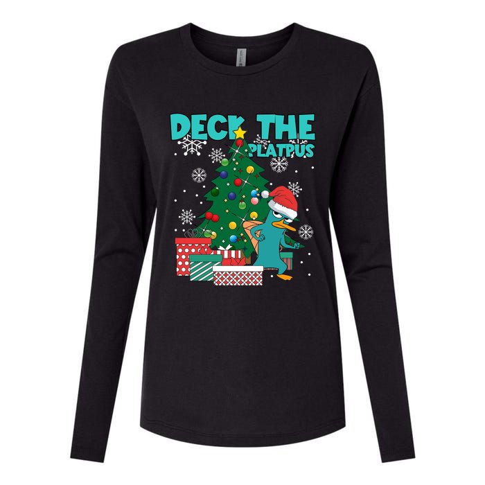 Deck The Platypus Xmas Perry Christmas Womens Cotton Relaxed Long Sleeve T-Shirt