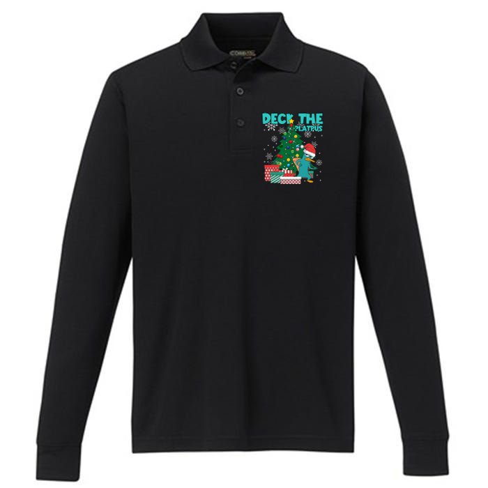 Deck The Platypus Xmas Perry Christmas Performance Long Sleeve Polo