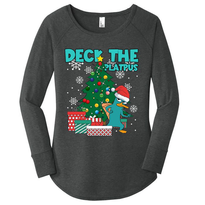 Deck The Platypus Xmas Perry Christmas Women's Perfect Tri Tunic Long Sleeve Shirt