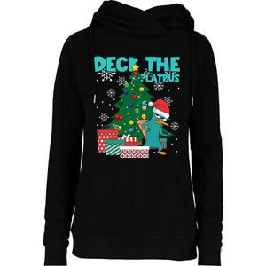 Deck The Platypus Xmas Perry Christmas Womens Funnel Neck Pullover Hood