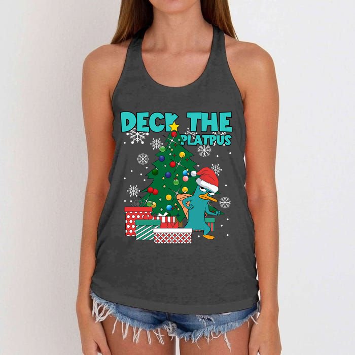 Deck The Platypus Xmas Perry Christmas Women's Knotted Racerback Tank