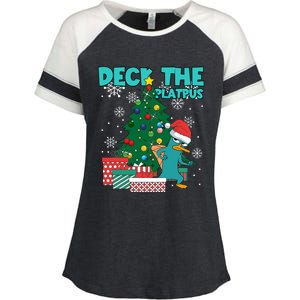 Deck The Platypus Xmas Perry Christmas Enza Ladies Jersey Colorblock Tee