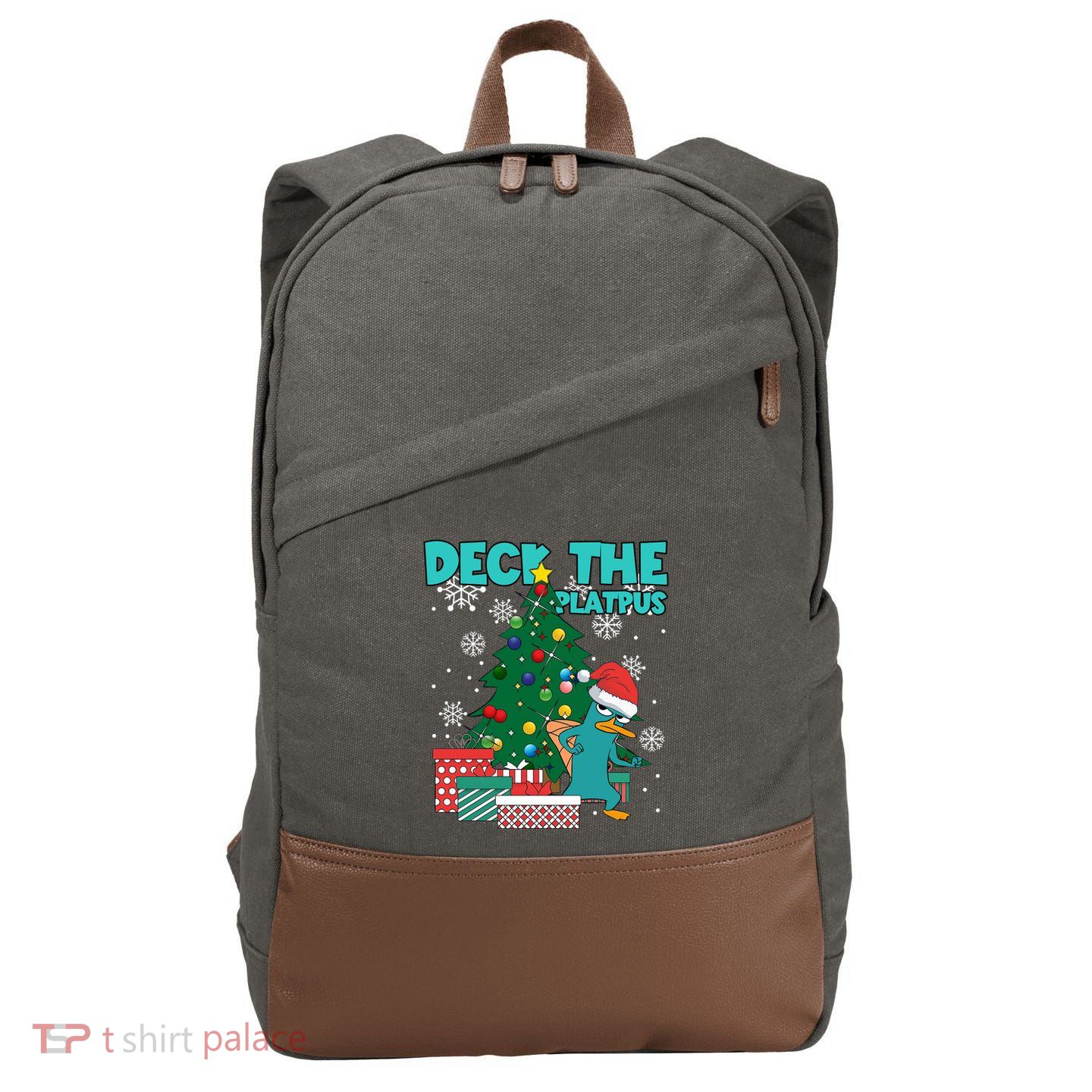 Deck The Platypus Xmas Perry Christmas Cotton Canvas Backpack