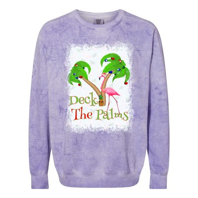 Deck The Palms Beach Christmas Flamingo Gift Colorblast Crewneck Sweatshirt