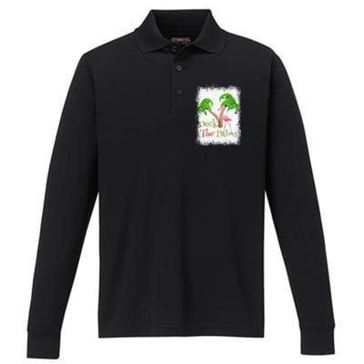 Deck The Palms Beach Christmas Flamingo Gift Performance Long Sleeve Polo