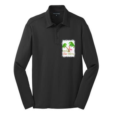 Deck The Palms Beach Christmas Flamingo Gift Silk Touch Performance Long Sleeve Polo