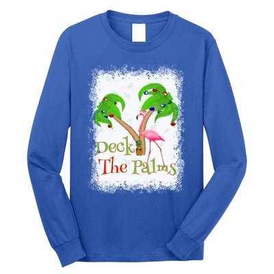 Deck The Palms Beach Christmas Flamingo Gift Long Sleeve Shirt