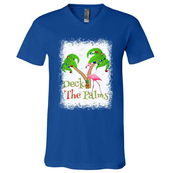 Deck The Palms Beach Christmas Flamingo Gift V-Neck T-Shirt