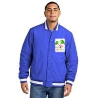 Deck The Palms Beach Christmas Flamingo Gift Insulated Varsity Jacket