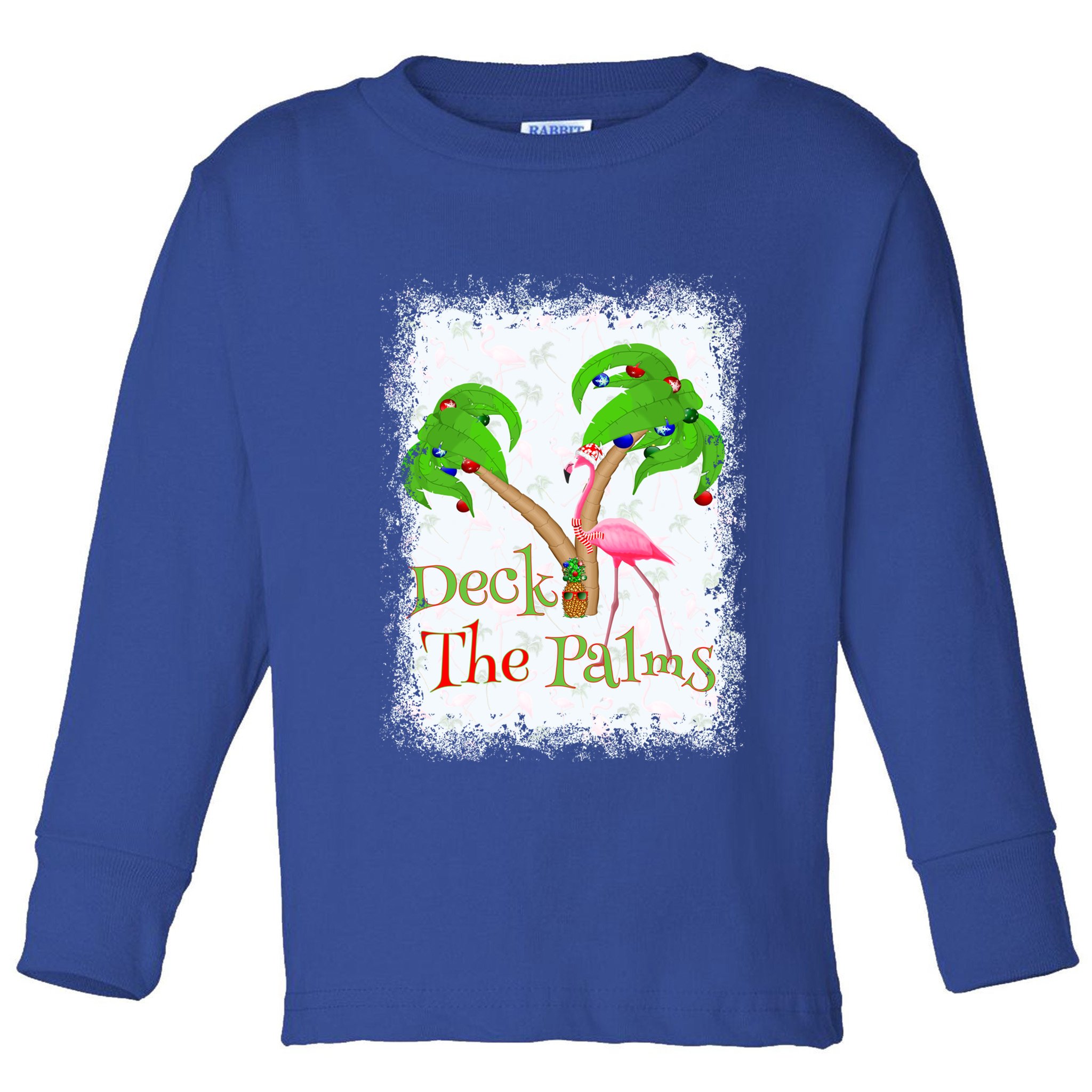 Deck The Palms Beach Christmas Flamingo Gift Toddler Long Sleeve Shirt