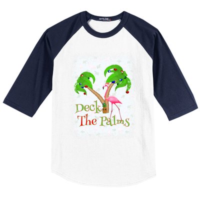 Deck The Palms Beach Christmas Flamingo Gift Baseball Sleeve Shirt