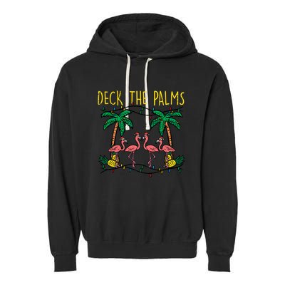 Deck The Palms Flamingo Xmas Pjs Christmas Pajamas Cool Gift Garment-Dyed Fleece Hoodie