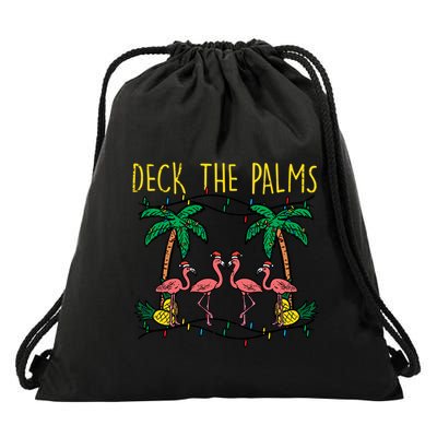 Deck The Palms Flamingo Xmas Pjs Christmas Pajamas Cool Gift Drawstring Bag
