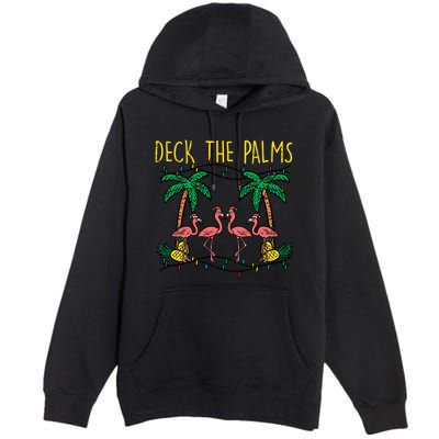 Deck The Palms Flamingo Xmas Pjs Christmas Pajamas Cool Gift Premium Pullover Hoodie