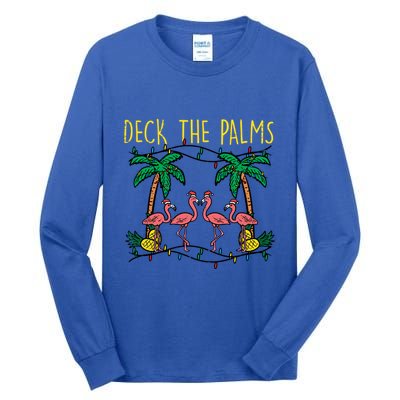 Deck The Palms Flamingo Xmas Pjs Christmas Pajamas Cool Gift Tall Long Sleeve T-Shirt