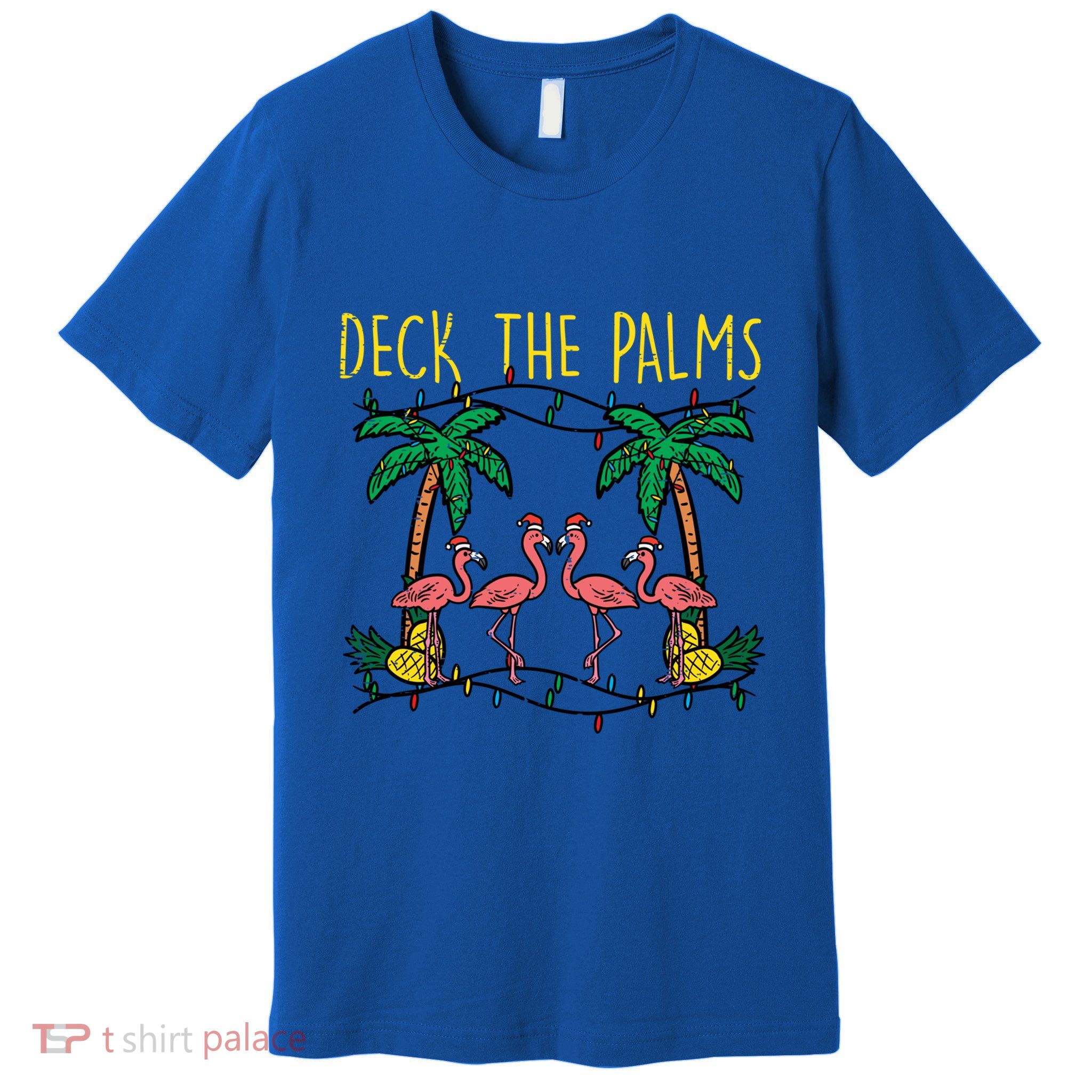 Deck The Palms Flamingo Xmas Pjs Christmas Pajamas Cool Gift Premium T-Shirt