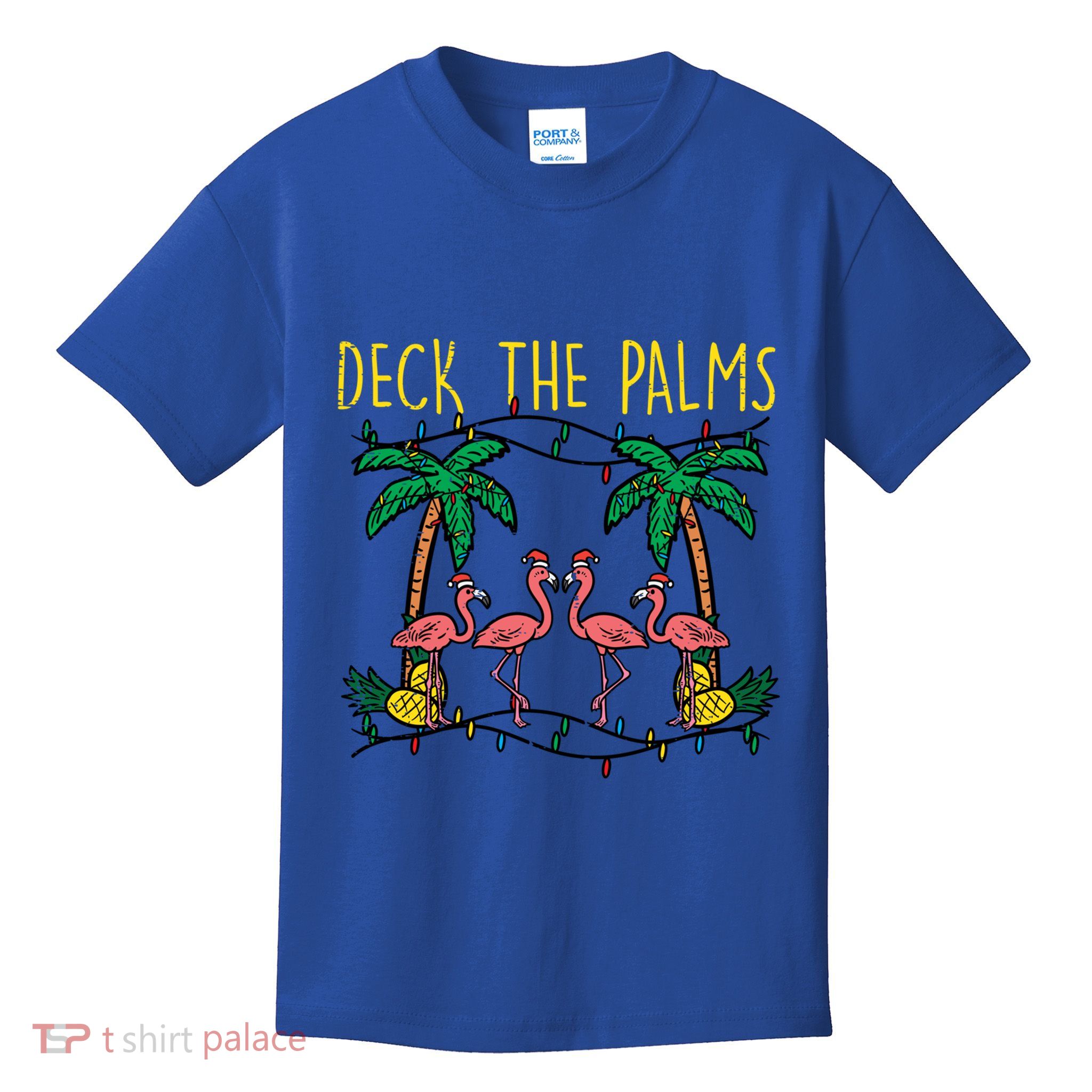 Deck The Palms Flamingo Xmas Pjs Christmas Pajamas Cool Gift Kids T-Shirt