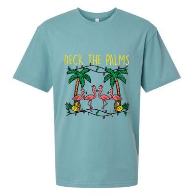 Deck The Palms Flamingo Xmas Pjs Christmas Pajamas Cool Gift Sueded Cloud Jersey T-Shirt