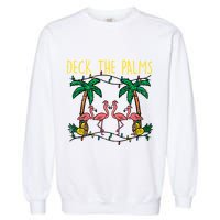 Deck The Palms Flamingo Xmas Pjs Christmas Pajamas Cool Gift Garment-Dyed Sweatshirt