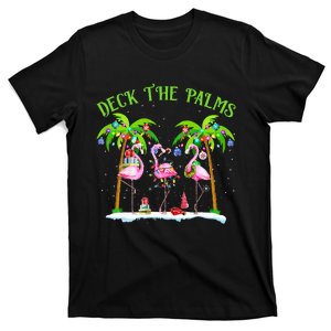 Deck the Palms Flamingo Tropical Christmas Lights Palm Tree T-Shirt