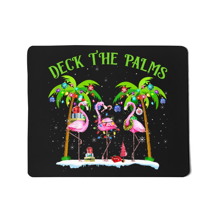 Deck the Palms Flamingo Tropical Christmas Lights Palm Tree Mousepad