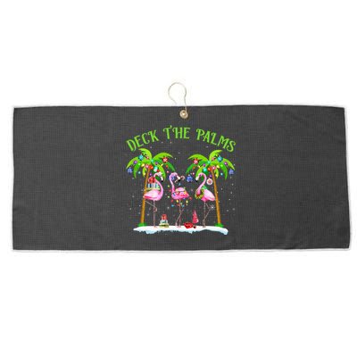 Deck the Palms Flamingo Tropical Christmas Lights Palm Tree Large Microfiber Waffle Golf Towel