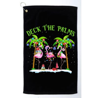 Deck the Palms Flamingo Tropical Christmas Lights Palm Tree Platinum Collection Golf Towel