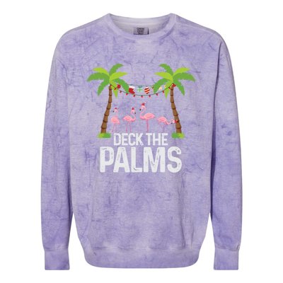 Deck The Palms Flamingo Christmas Light Christmas Gift Colorblast Crewneck Sweatshirt