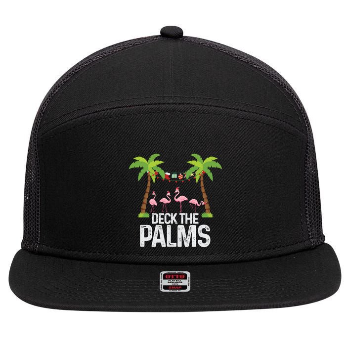 Deck The Palms Flamingo Christmas Light Christmas Gift 7 Panel Mesh Trucker Snapback Hat