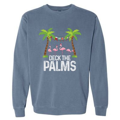 Deck The Palms Flamingo Christmas Light Christmas Gift Garment-Dyed Sweatshirt