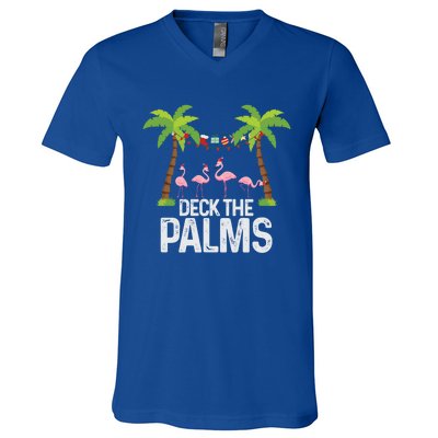 Deck The Palms Flamingo Christmas Light Christmas Gift V-Neck T-Shirt