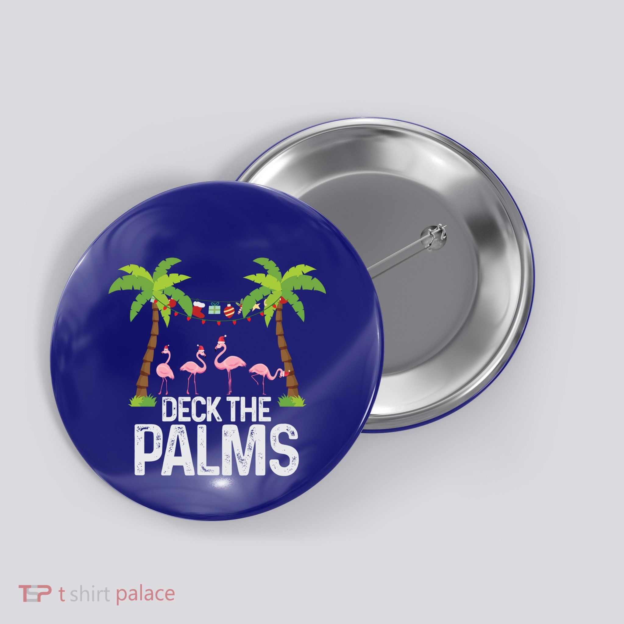 Deck The Palms Flamingo Christmas Light Christmas Gift Button