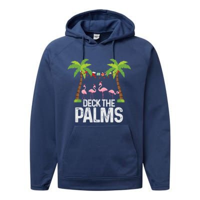 Deck The Palms Flamingo Christmas Light Christmas Gift Performance Fleece Hoodie