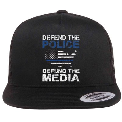 Defend The P.O.L.I.C.E Defund The Media American Flag Usa Flat Bill Trucker Hat