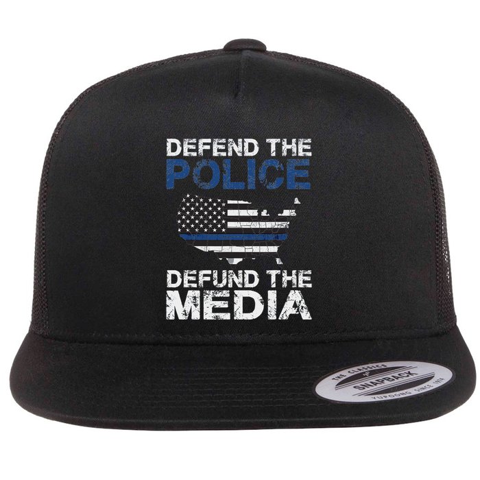 Defend The P.O.L.I.C.E Defund The Media American Flag Usa Flat Bill Trucker Hat
