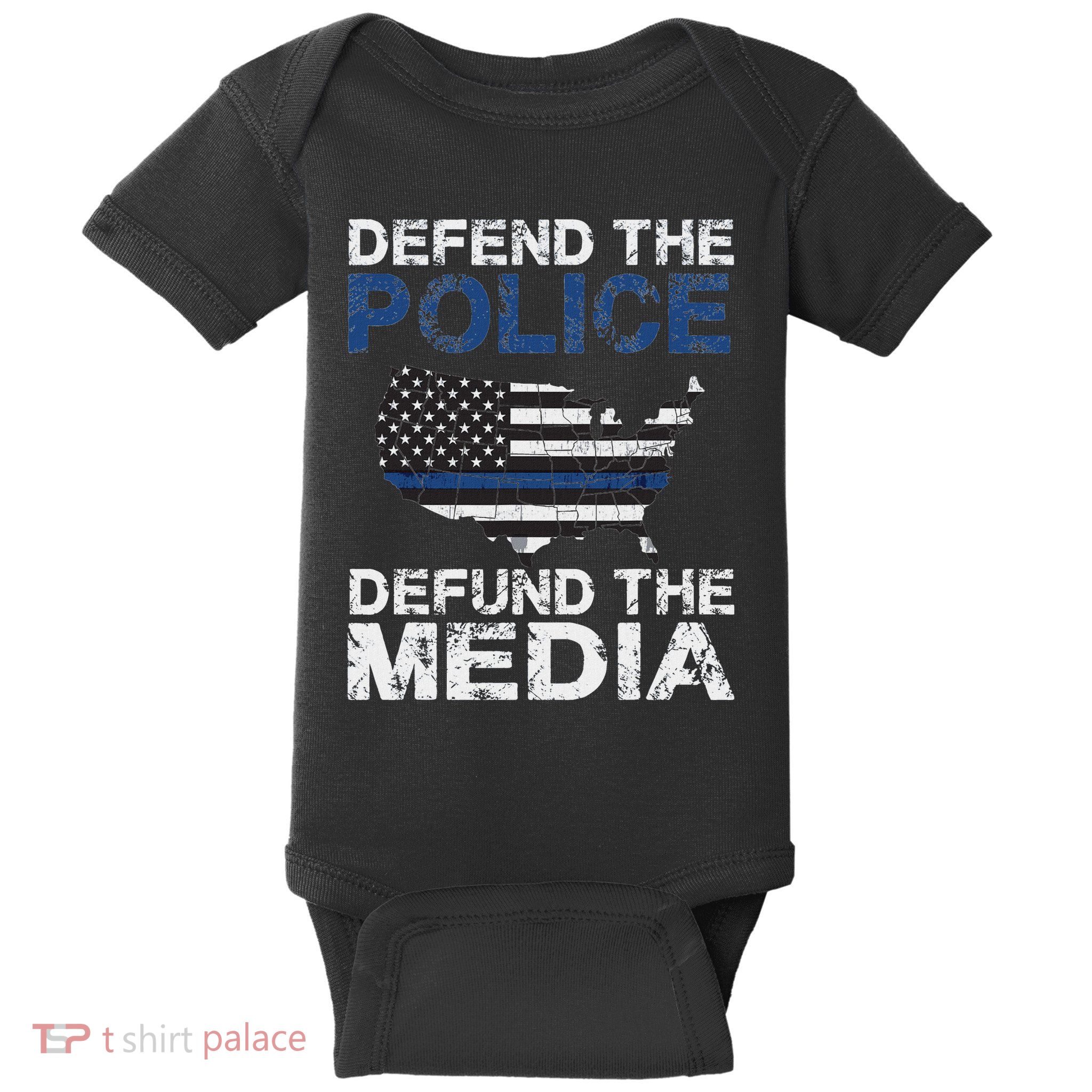 Defend The P.O.L.I.C.E Defund The Media American Flag Usa Baby Bodysuit