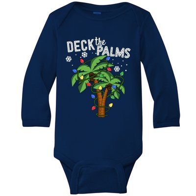 Deck The Palms Hawaii Christmas Palm Tree Lights Gift Baby Long Sleeve Bodysuit