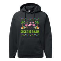 Deck The Palms Merry Flamingo Christmas Funny Performance Fleece Hoodie