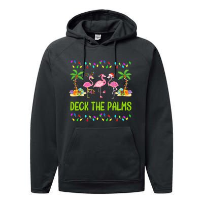 Deck The Palms Merry Flamingo Christmas Funny Performance Fleece Hoodie