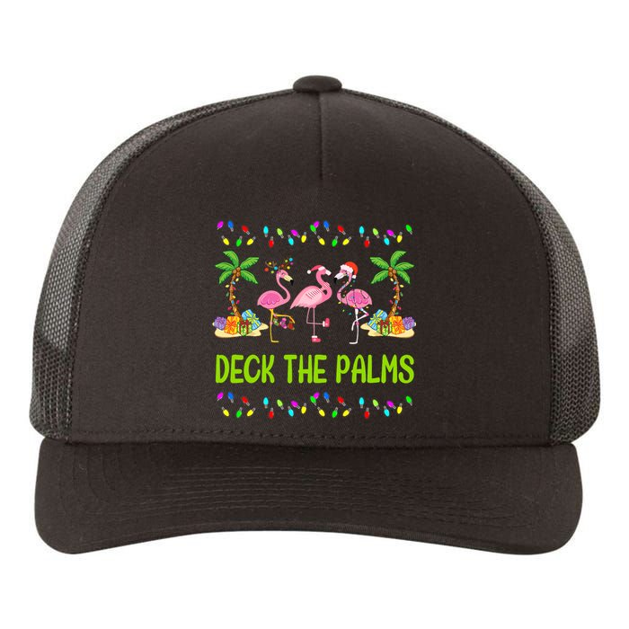 Deck The Palms Merry Flamingo Christmas Funny Yupoong Adult 5-Panel Trucker Hat