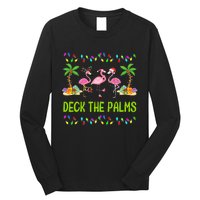 Deck The Palms Merry Flamingo Christmas Funny Long Sleeve Shirt