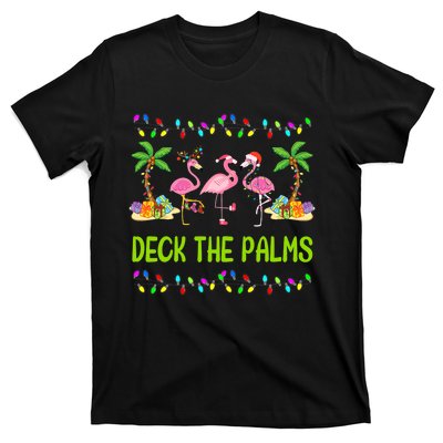 Deck The Palms Merry Flamingo Christmas Funny T-Shirt