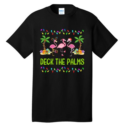 Deck The Palms Merry Flamingo Christmas Funny Tall T-Shirt