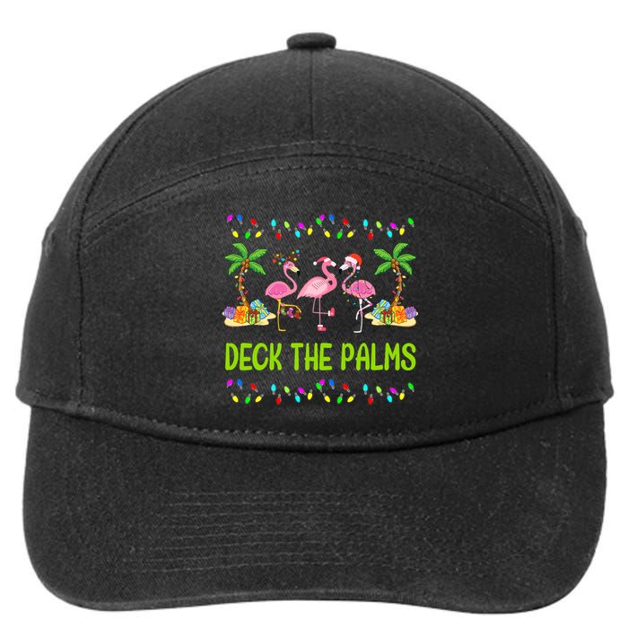 Deck The Palms Merry Flamingo Christmas Funny 7-Panel Snapback Hat