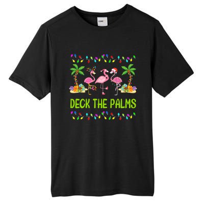 Deck The Palms Merry Flamingo Christmas Funny Tall Fusion ChromaSoft Performance T-Shirt