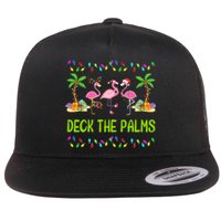 Deck The Palms Merry Flamingo Christmas Funny Flat Bill Trucker Hat