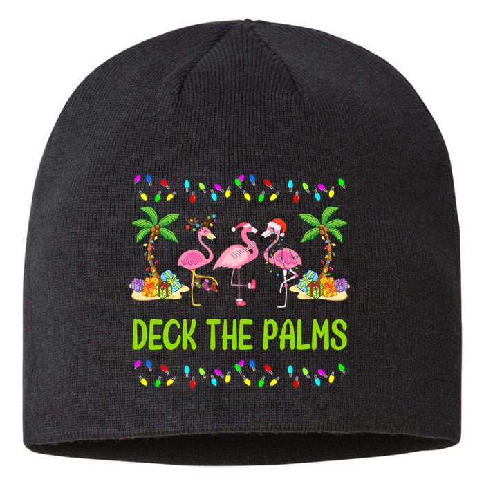 Deck The Palms Merry Flamingo Christmas Funny Sustainable Beanie